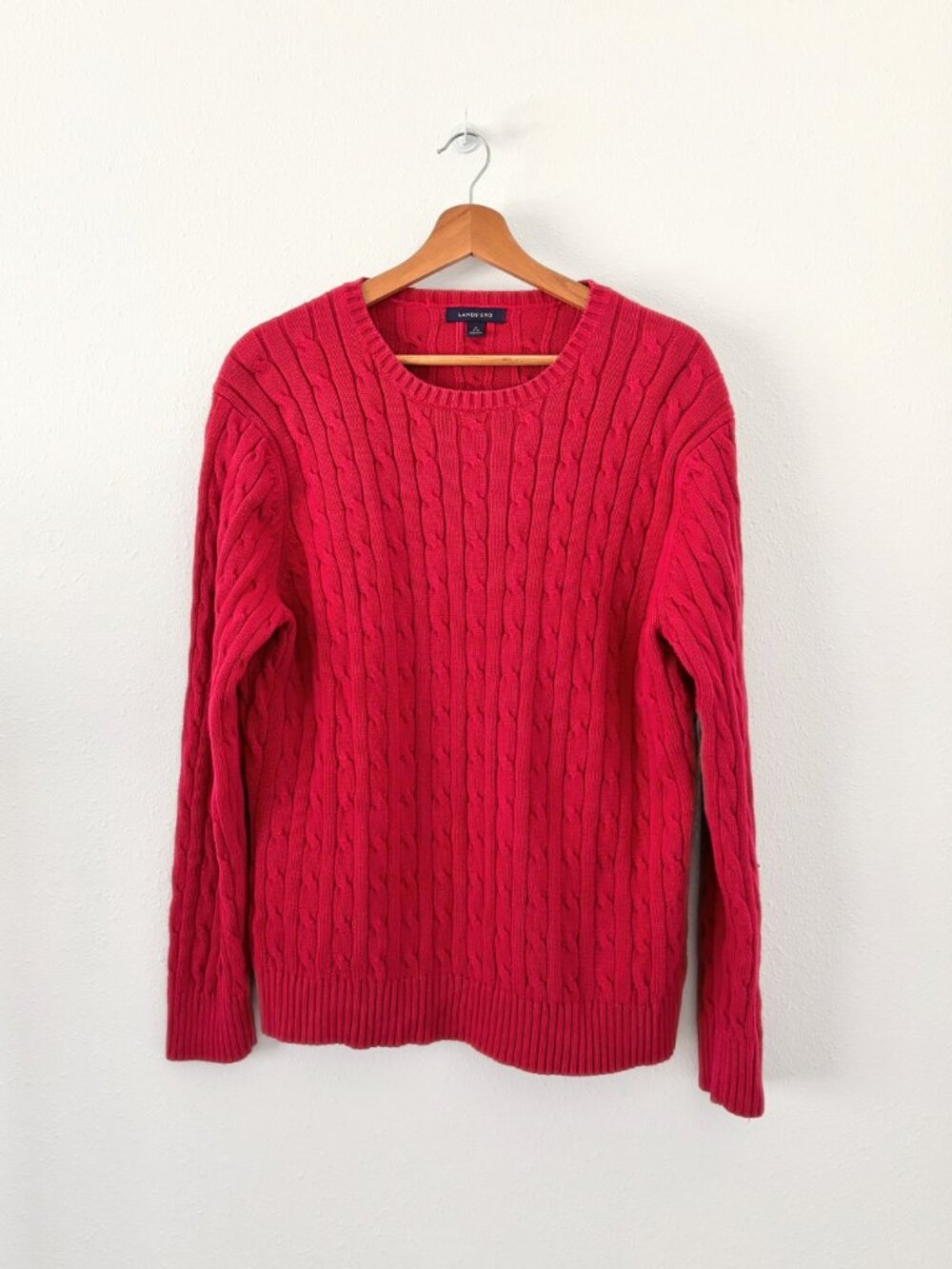 red cable knit sweater